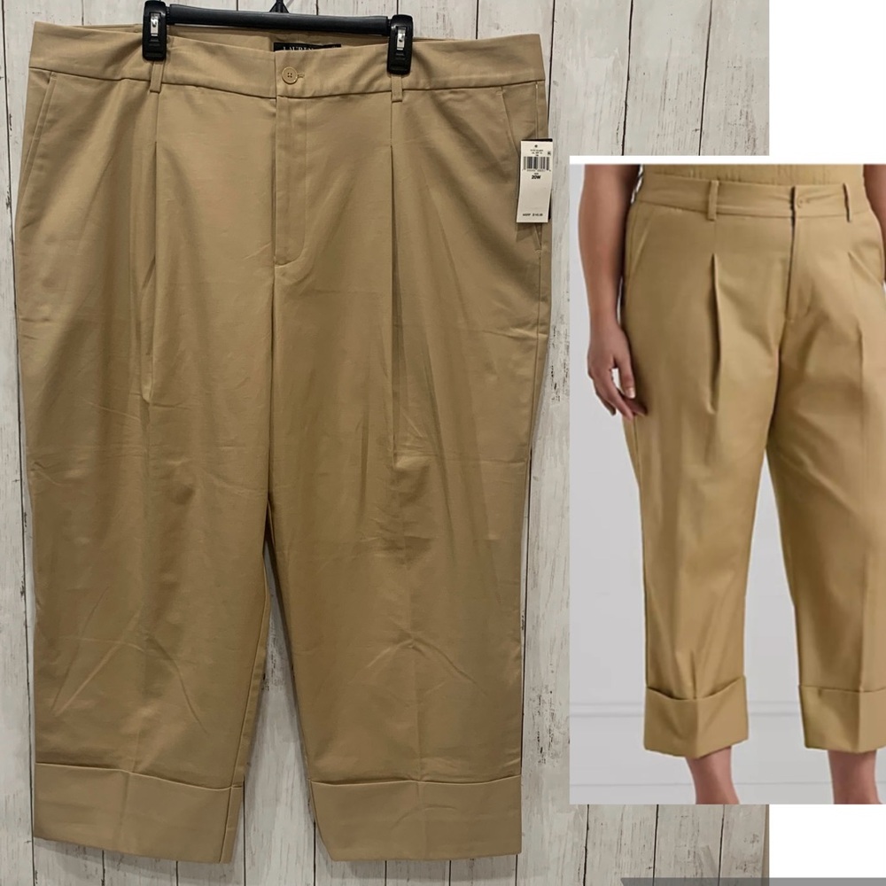 Lauren Ralph Lauren 20W Women's Double-Faced Stretch Ankle Cotton Pants Tan NWT